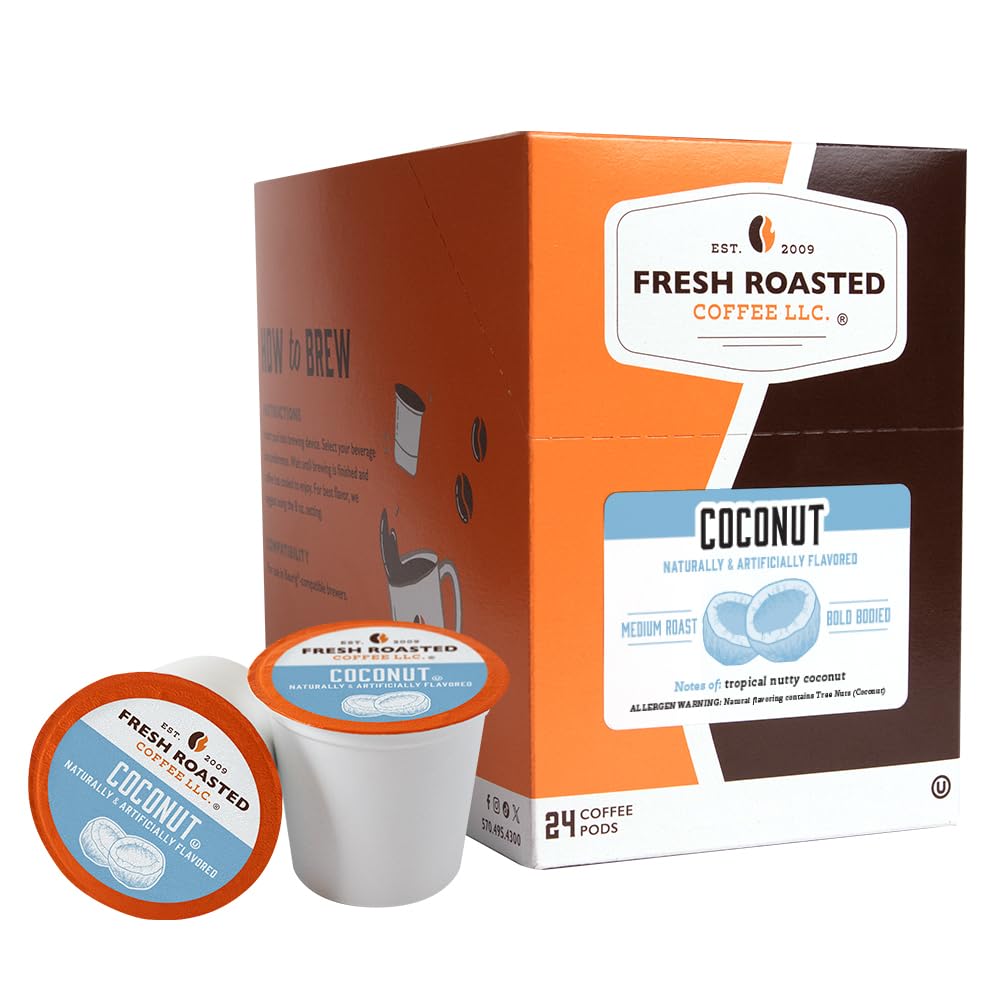 Fresh Roasted Coffee, Cápsulas de café con sabor a coco, 24 unidades