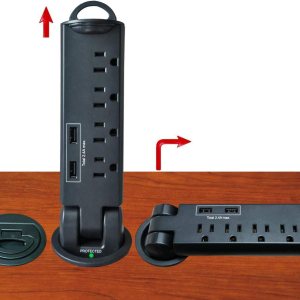 Electriduct Ojal PowerTap para escritorio con protector de sobretensiones y cargador USB de 2.4 amperios (negro) Electriduct Ojal PowerTap para escritorio con protector de sobretensiones y cargador USB de 2.4 amperios (negro)