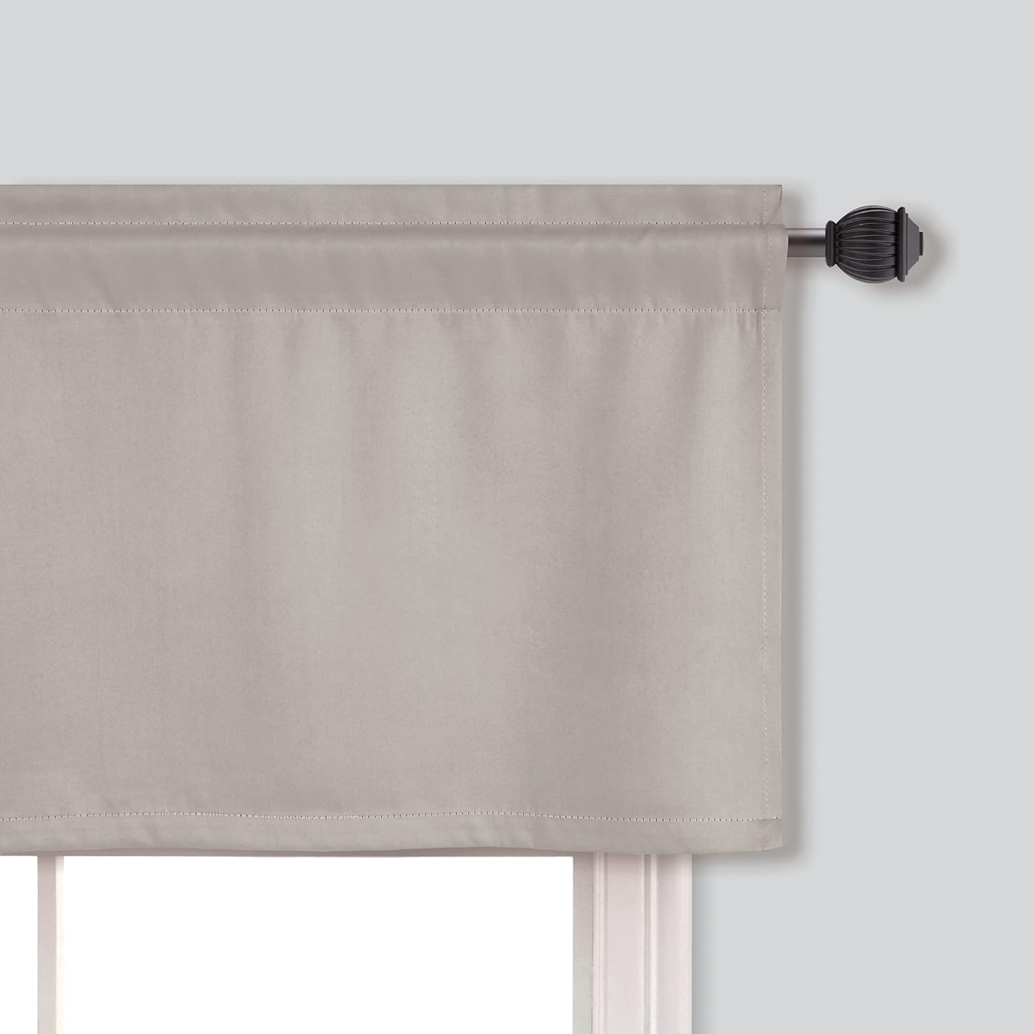 Cenefas de ventana caqui grisáceo beige para sala de estar, dormitorio, sótano, baño, paquete de 2 unidades con bolsillo para barra, bloqueo de luz,