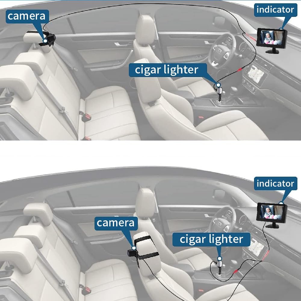 B-Qtech Monitor de cámara de coche para bebé, visión nocturna, HD 1080P, fácil de instalar, rotación de 360, cámaras de bebé para el asiento