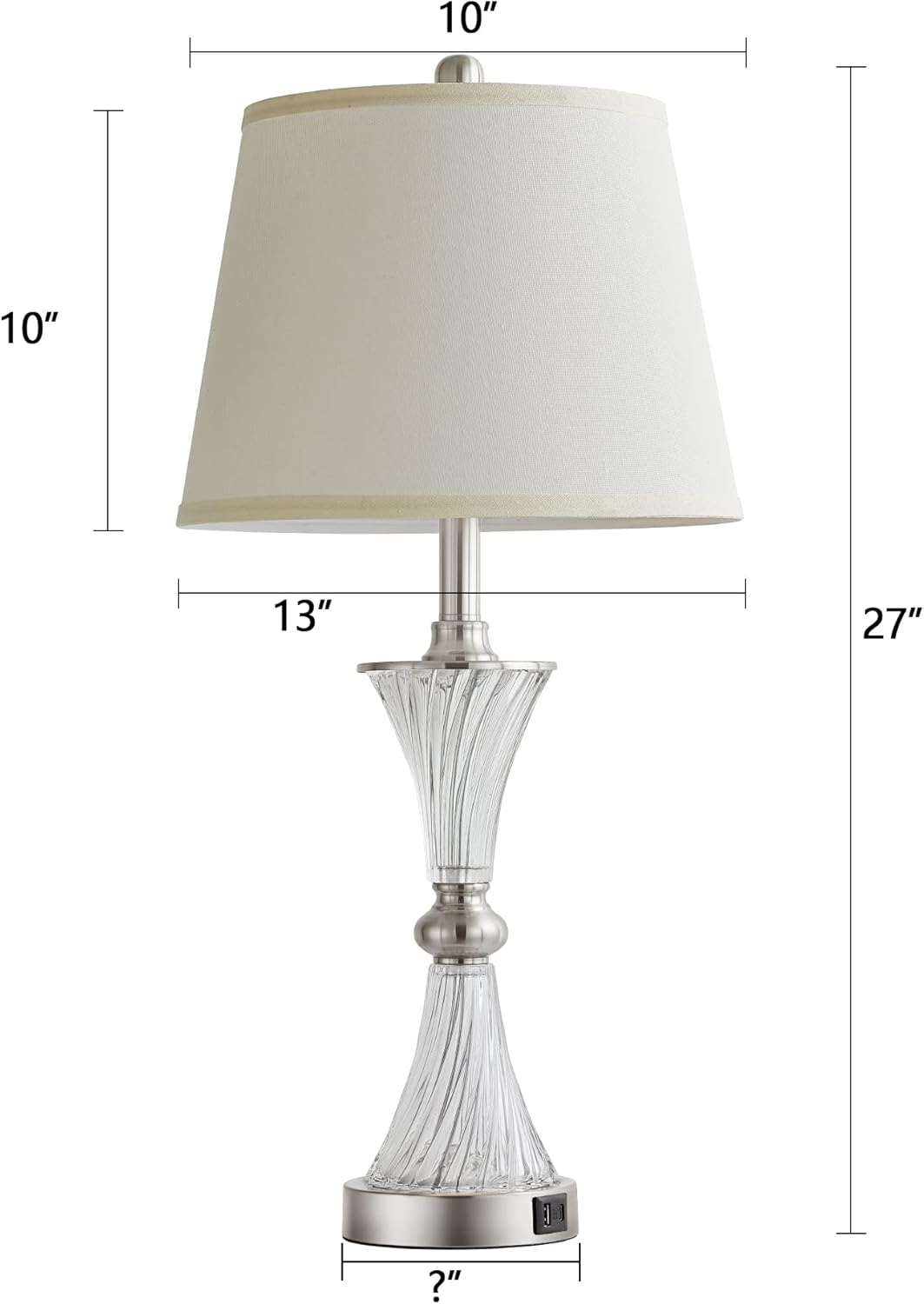 BZZMMB Juego de 2 lámparas de vidrio para dormitorio, lámparas modernas para mesita de noche con puertos USB, lámparas de mesa de 27 pulgadas de
