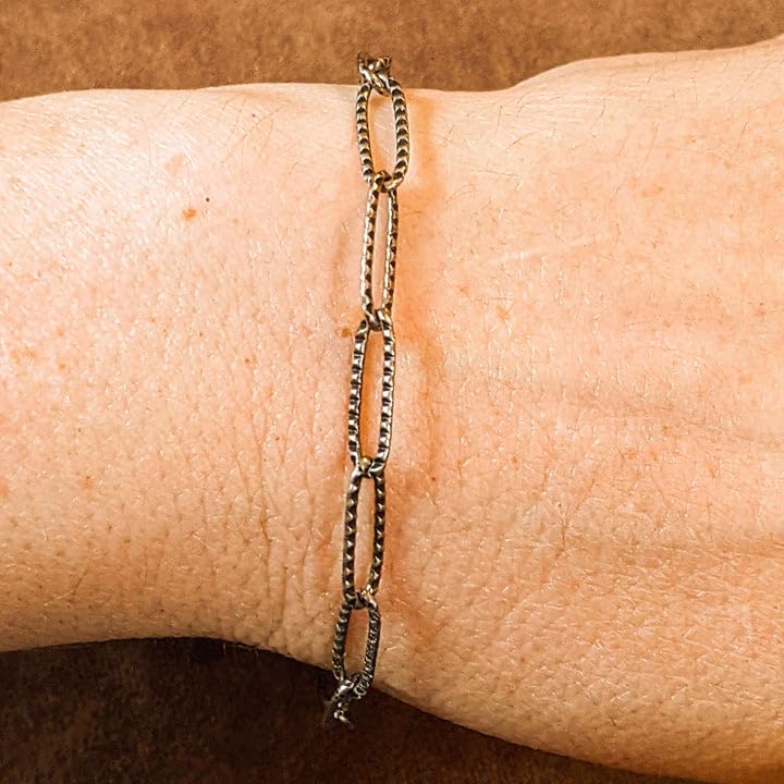 Antique Silver Textured Paperclip Link Charm Bracelet Base – D.I.Y. – BUILD YOUR CHARM BRACELET! (XX- Small – 5.75 inch)