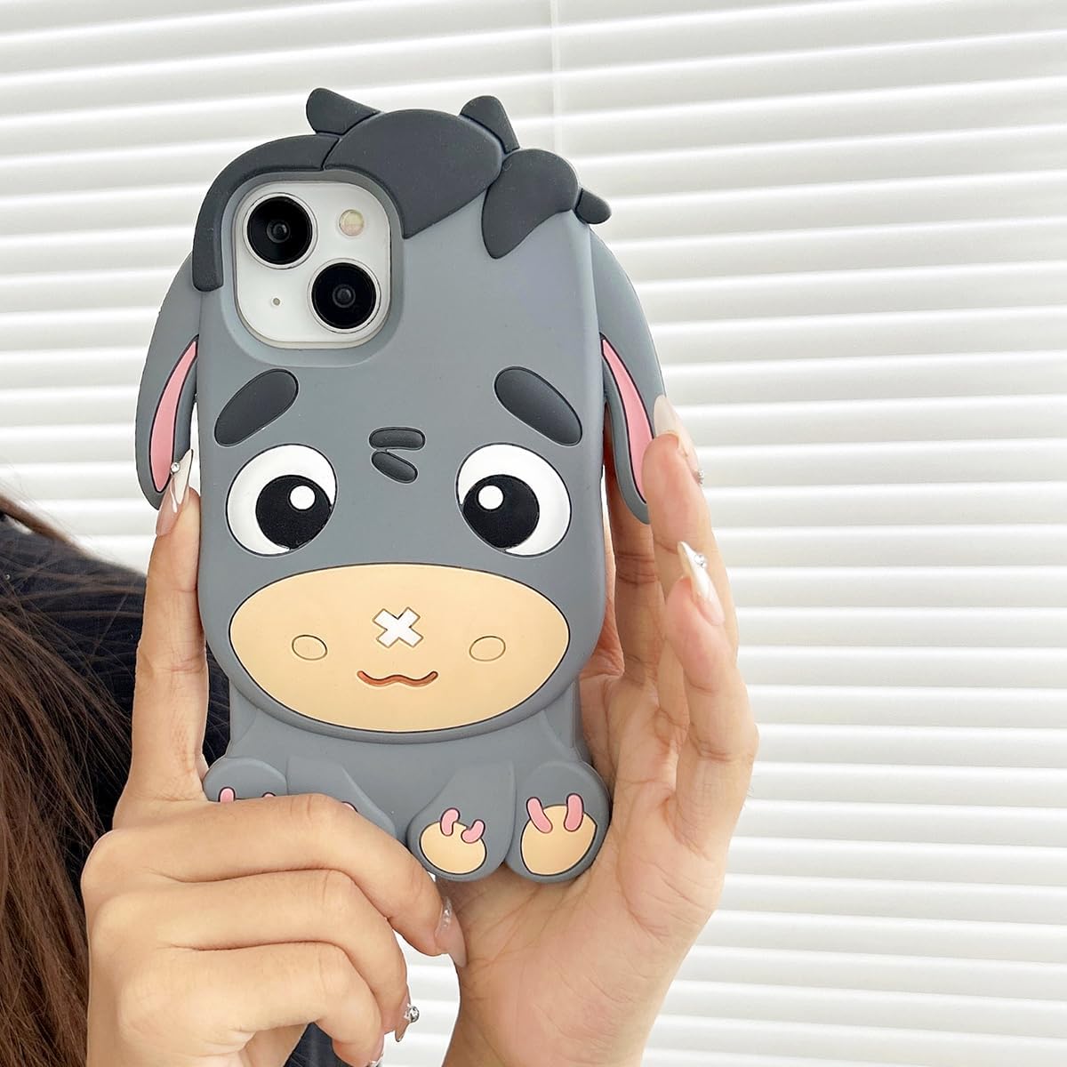 QoKcoahn Funda para iPhone 13 Pro Max, fundas 3D Kawaii para iPhone 13 Pro Max, diseño divertido y lindo de caricaturas de burro gris, funda de gel