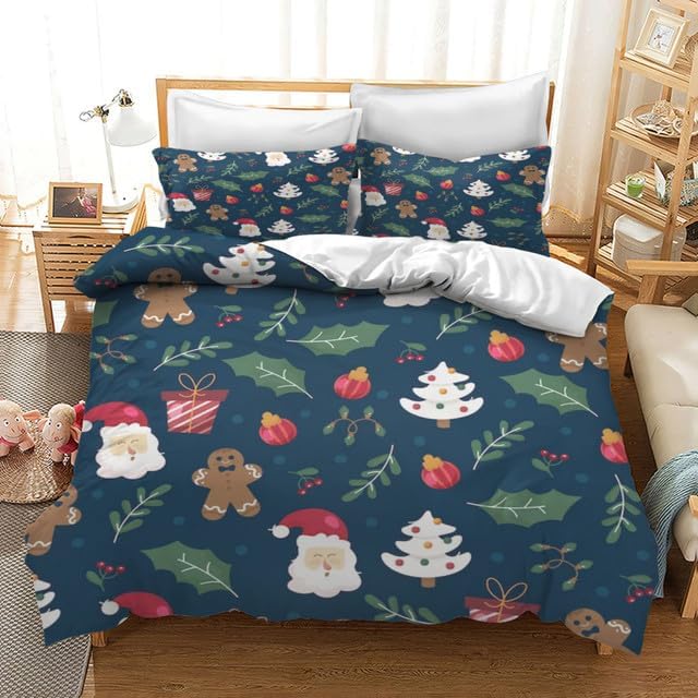 Bidesign Juego de funda de edredón tamaño matrimonial con temática navideña (diseño de cerezaárbol de Navidadcampana) para vacaciones (1 funda de