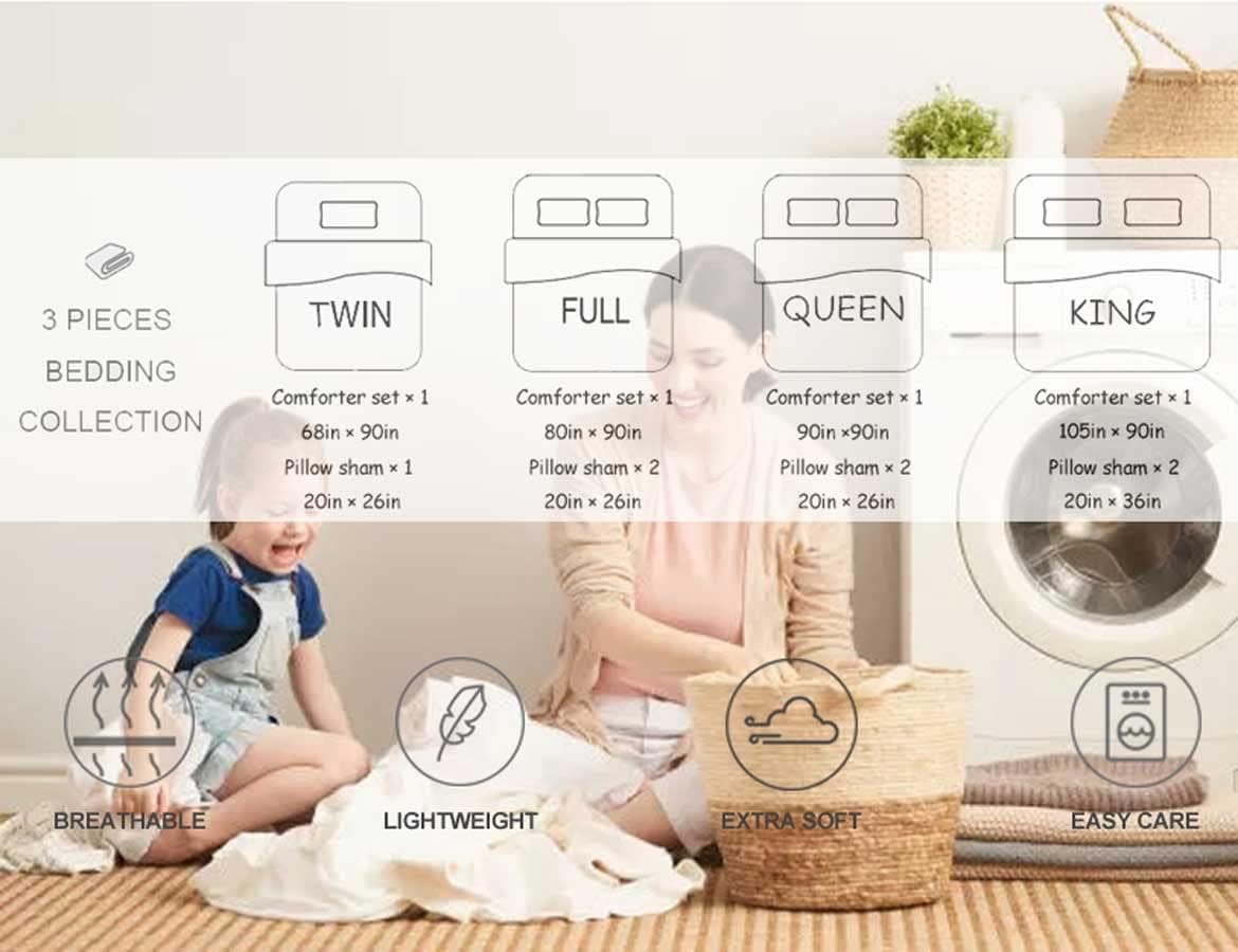 Juego de edredón de tamaño matrimonial, juego de cama reversible con estampado floral verde y blanco, juego de cama alternativo de plumón