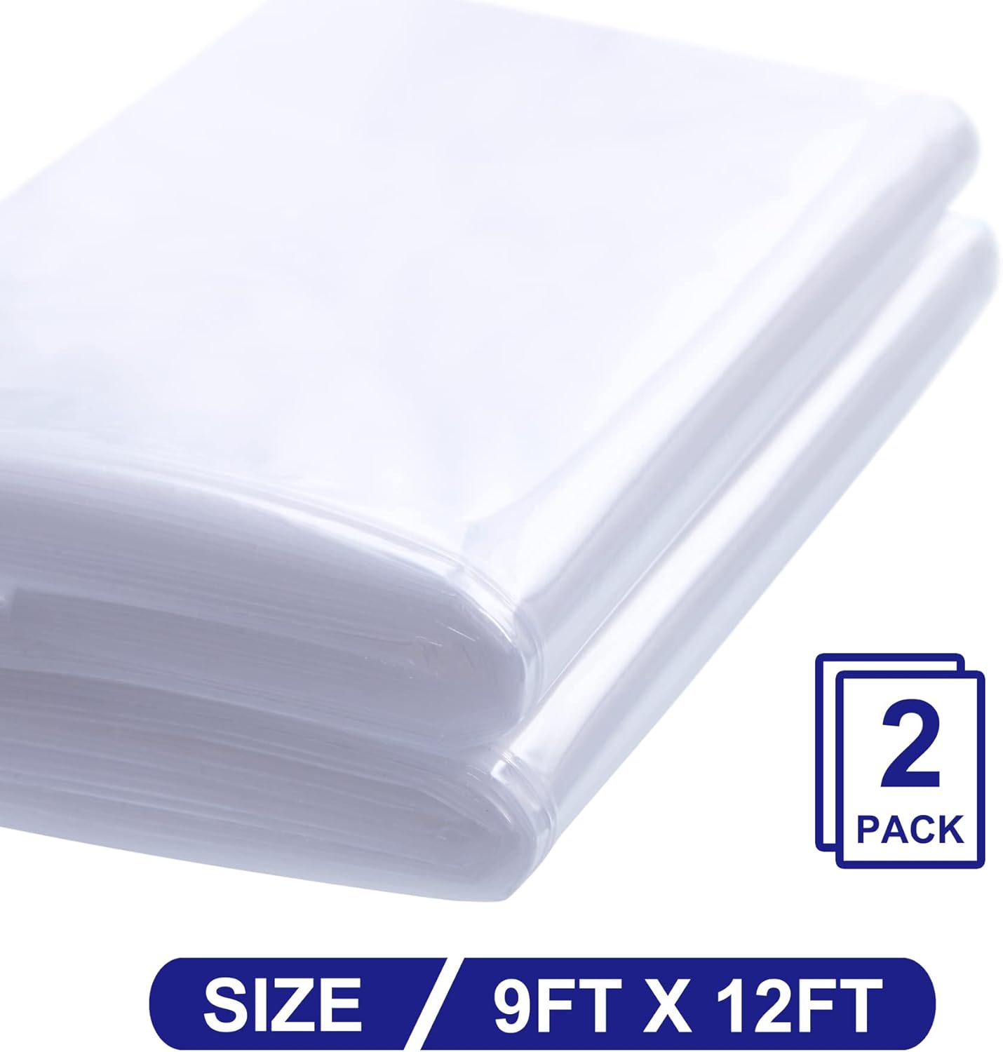 Paquete de 2 paños de plástico de 9 pies por 12 pies, cubierta de piso de pintura de plástico para muebles, cubierta impermeable y transparente