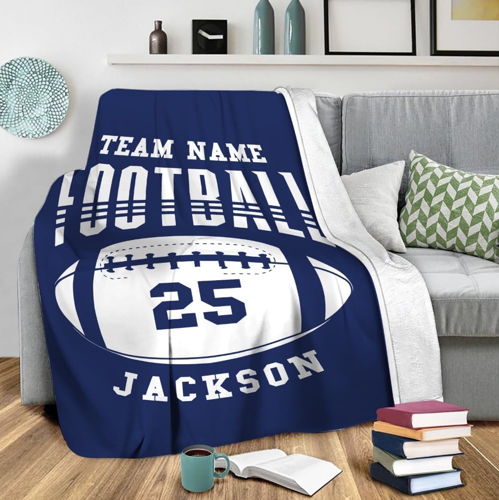 Manta de fútbol personalizada, manta de forro polar suave y acogedora del equipo de fútbol, regalo de fútbol personalizado para niños, papá, marido,