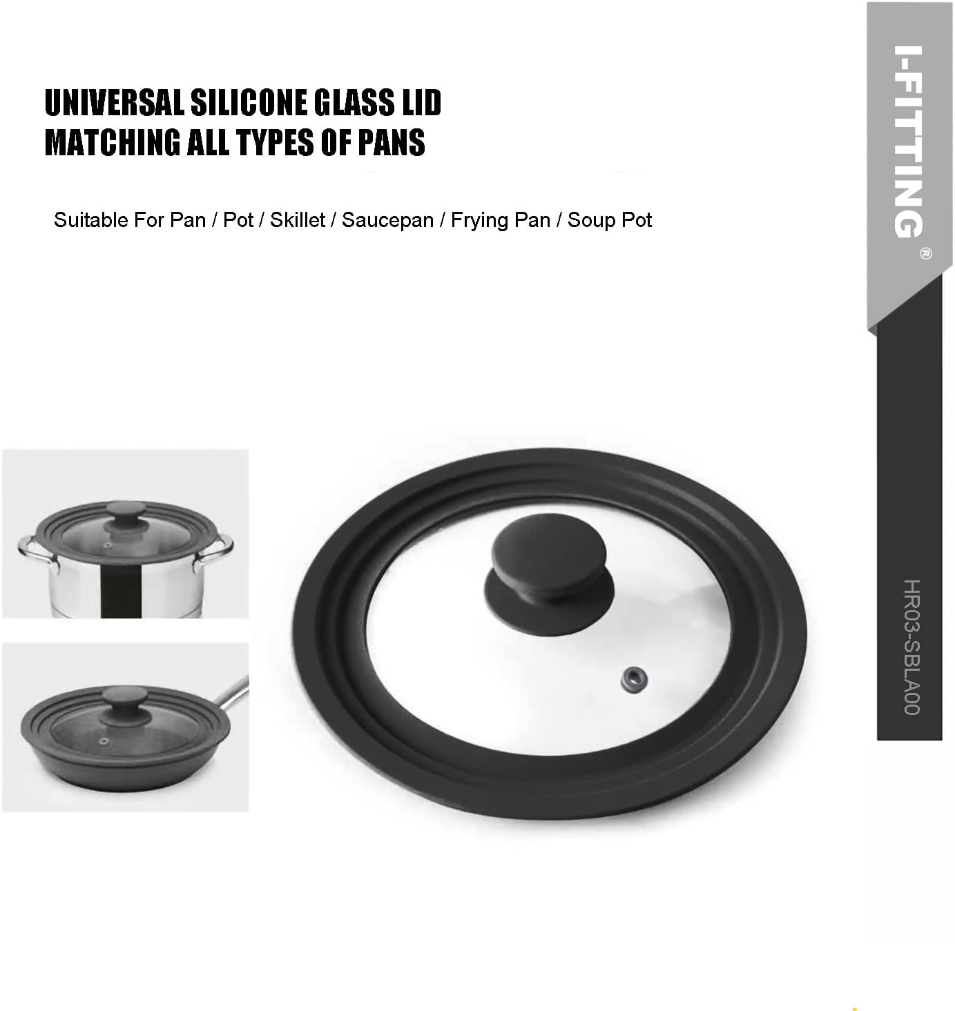 Tapa universal para ollas, sartenes y sartenes, vidrio templado HR Huare Technology con borde de silicona resistente al calor, apto para