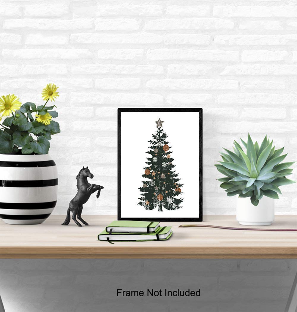 Christmas Tree Decor – Pine Tree Holiday Decorations for Home, Apartment, Living Room, Bedroom – Cute Secret Santa Gift for Office Party – 8×10