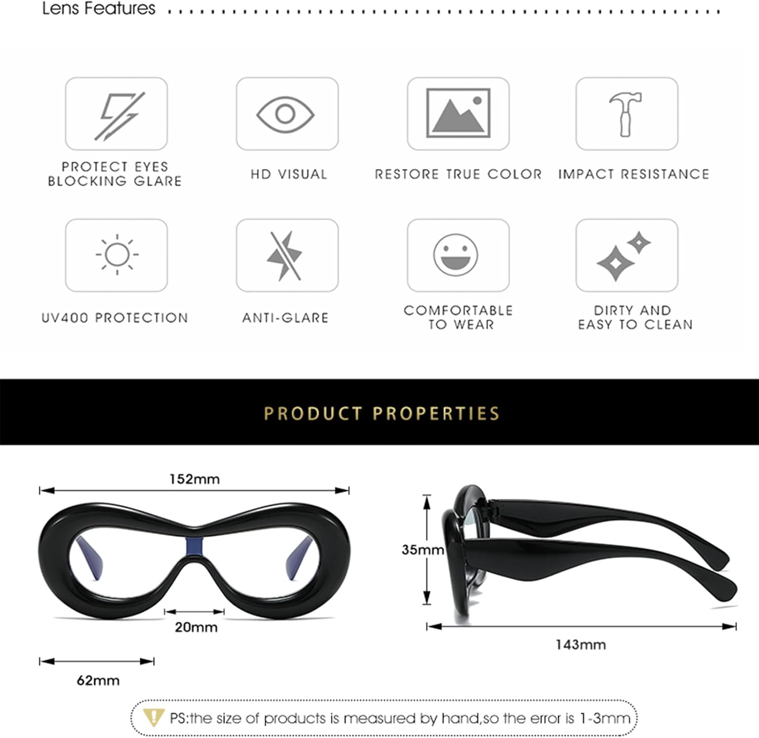 Gafas gruesas de gran tamaño con luz azul  Y2K ovaladas antifatiga ocular gafas de computadora con marco transparente para fiestas