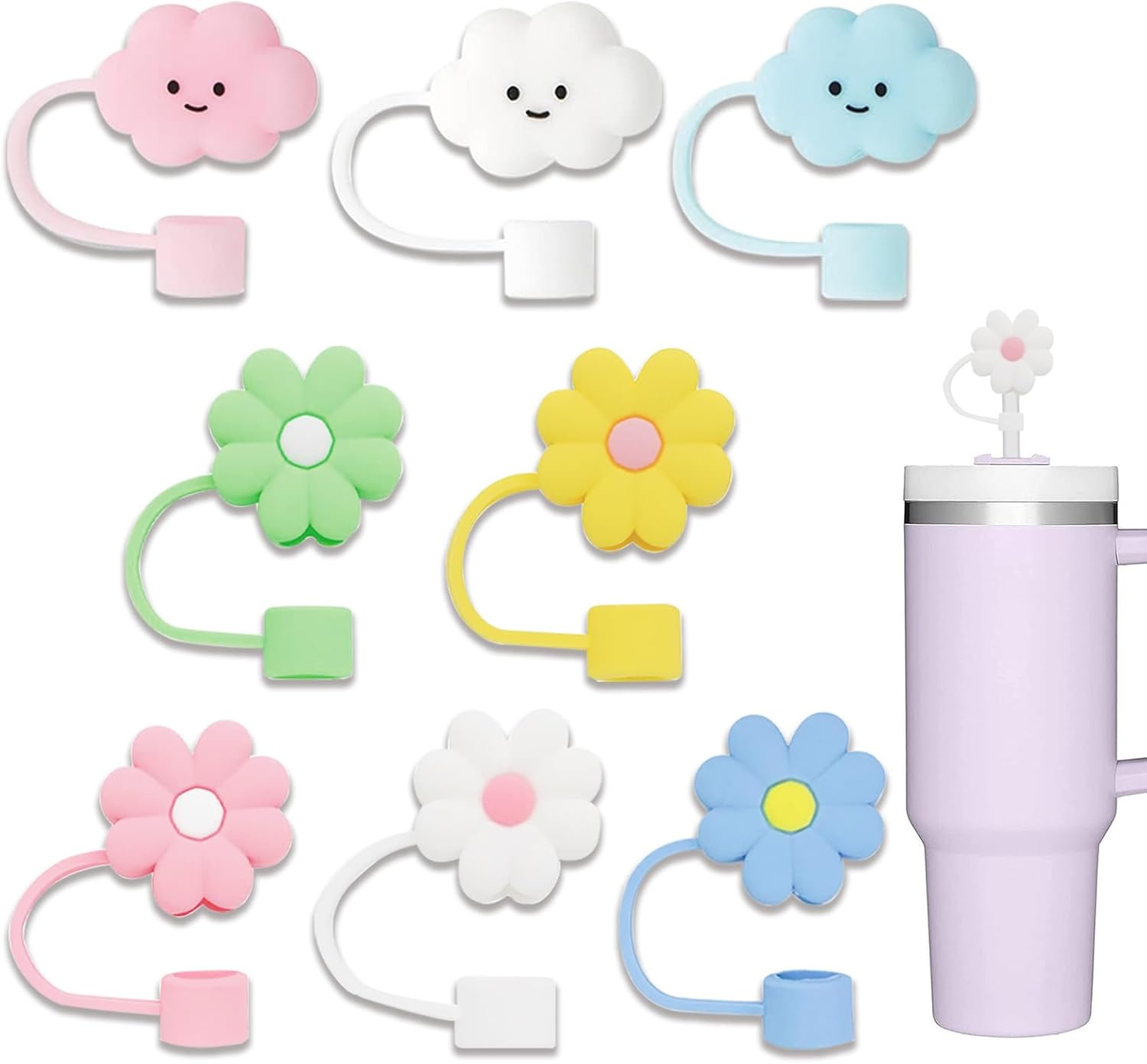 Stanley – 8 fundas para popote de silicona de 0.4 pulgadas de diámetro, para vaso Stanley de 30 y 40 onzas, tapas para popote en forma de flor y