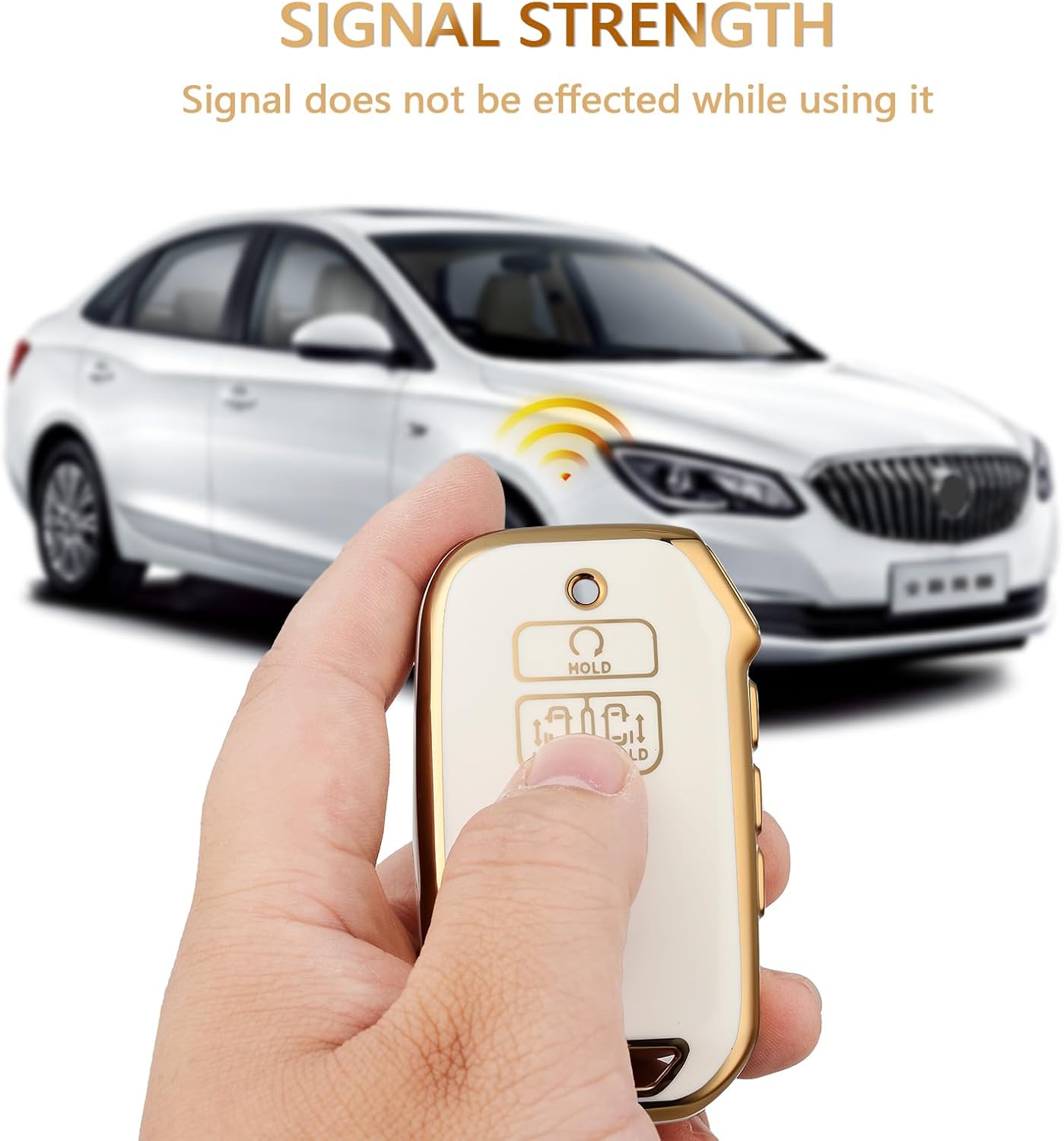 OFFCURVE Funda para llavero de coche compatible con Kia D7, Dorado, blanco