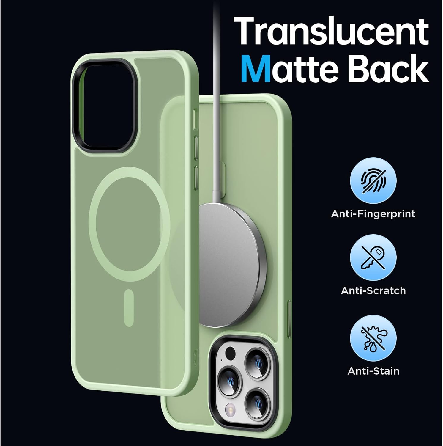 Funda magnética para iPhone 14 Pro compatible con MagSafe Fuerte magnético Protección de grado militar de 10 pies Funda translúcida mate delgada