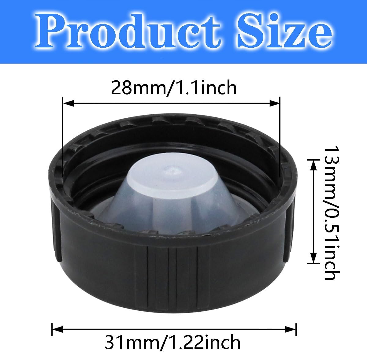 Tapón de rosca sellada de polietileno negro, 12 unidades, 1.102 in, tapa de rosca sellada de polietileno negro, adecuada para productos químicos