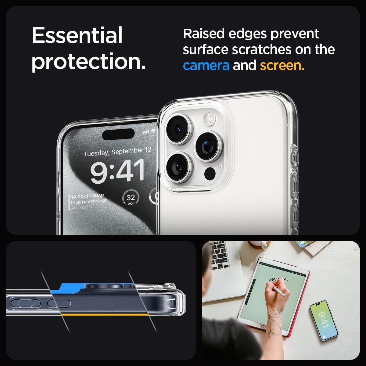 Spigen Funda ultra híbrida diseñada para iPhone 15 Pro (2023), antiamarilleo protección de grado militar – Transparente