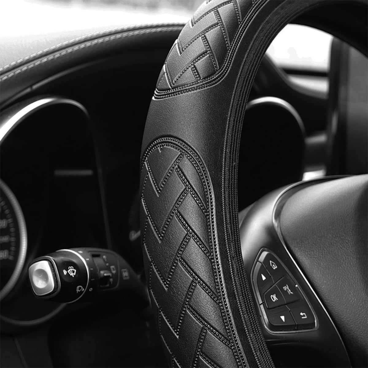 Funda para volante de automóvil, funda de volante de automóvil para hombres y mujeres, funda de cuero antideslizante de 15 pulgadas, protector de