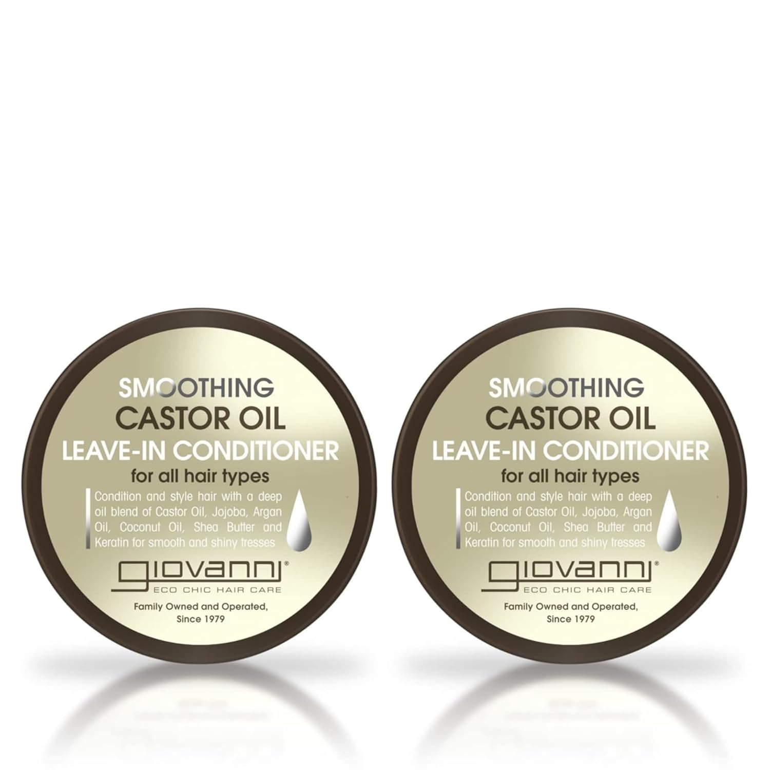 GIOVANNI Acondicionador sin enjuague con aceite de ricino suavizante, todo tipo de cabello, hidrata el cabello y el cuero cabelludo, hidrata y