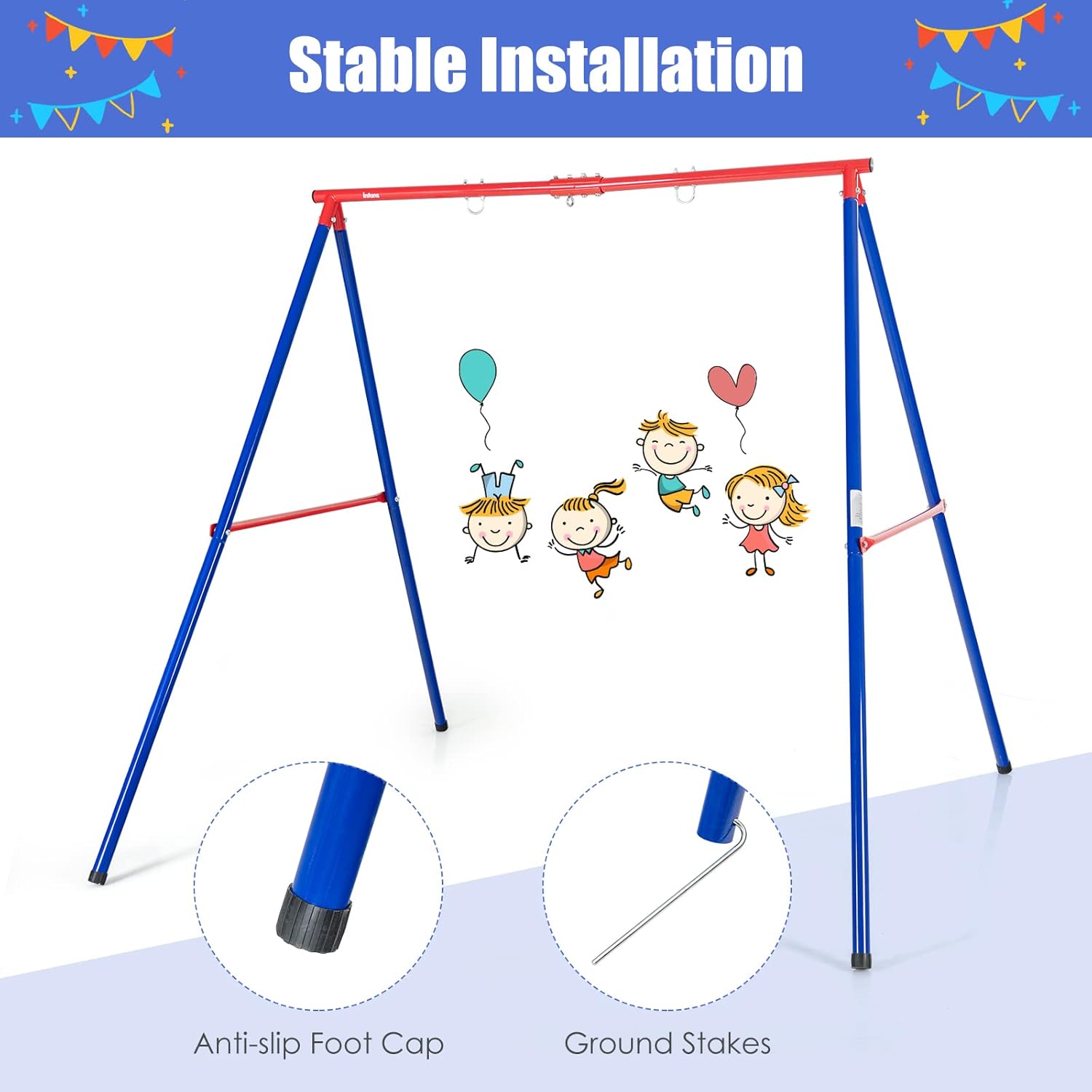 INFANS Juego de soporte de columpio de 1 asiento, marco de columpio de metal resistente de 550 libras, soporte de columpio extra grande con marco en