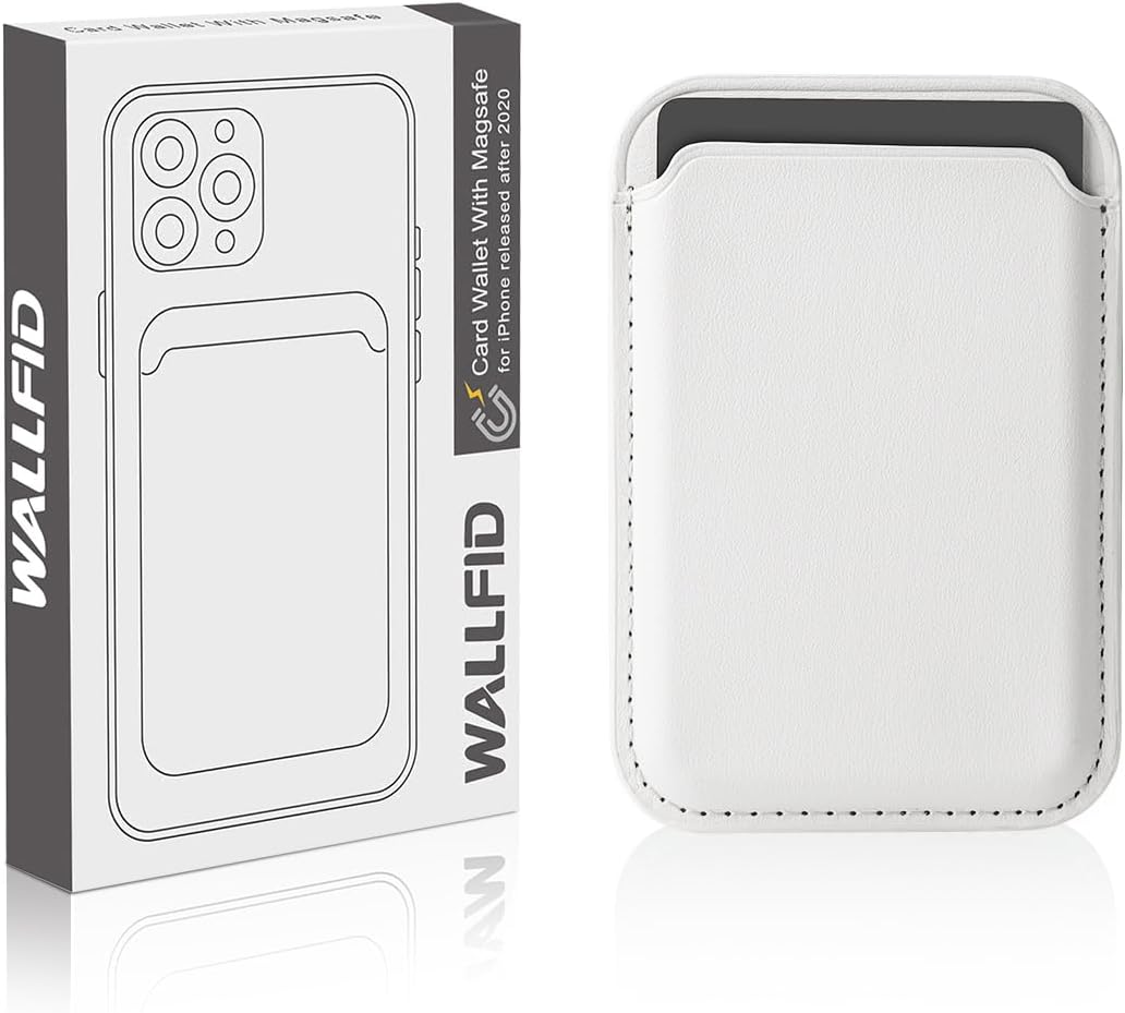 WALLFID Magsafe – Cartera de cuero compatible con iPhone 15141312 ProMaxPlusMini, tarjetero RFID con imán Magsafe, Blanco