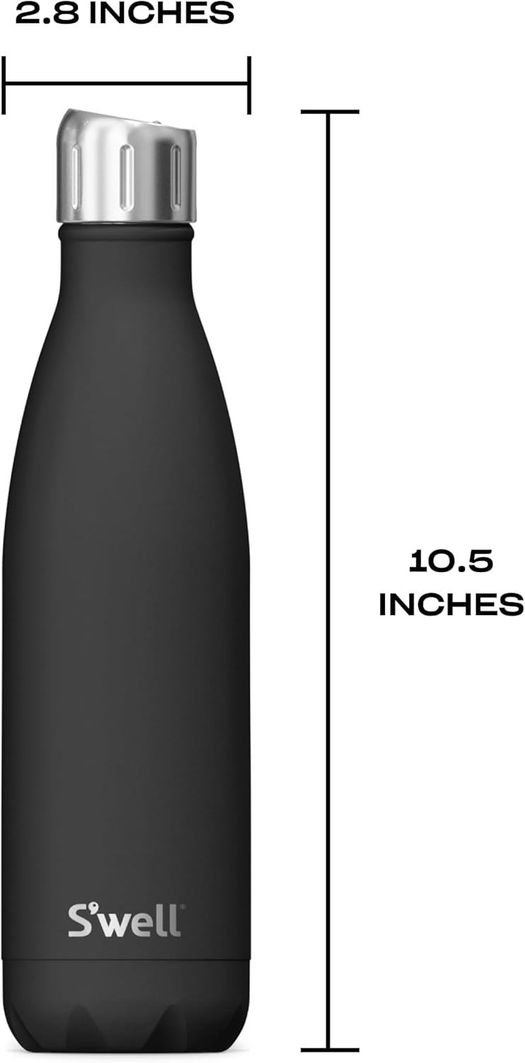 S’well Botella de agua de acero inoxidable con tapa deportiva de 17 onzas líquidas, recipientes aislados al vacío de triple capa de ónix, mantiene