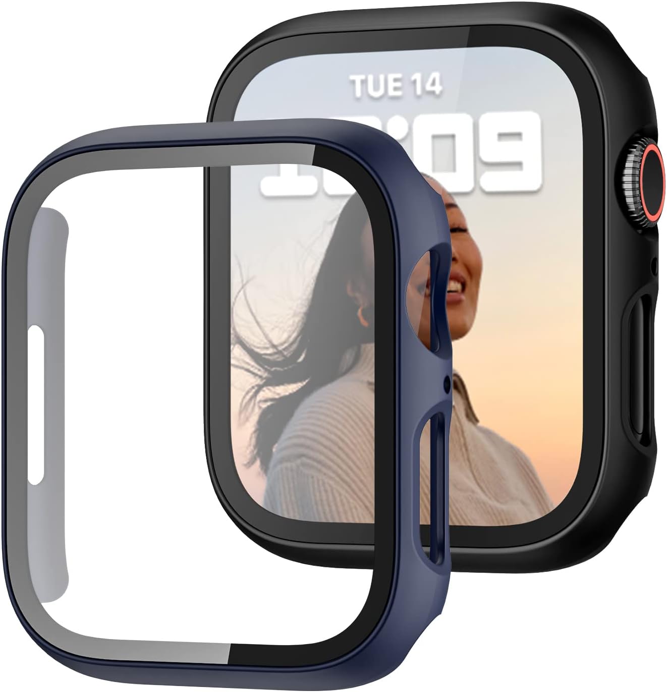 JZK – Paquete de 2 fundas con protector de pantalla de vidrio templado para Apple Watch SE (2023) Series 654SE de 1.575 pulgadas, JZK Slim Bumper