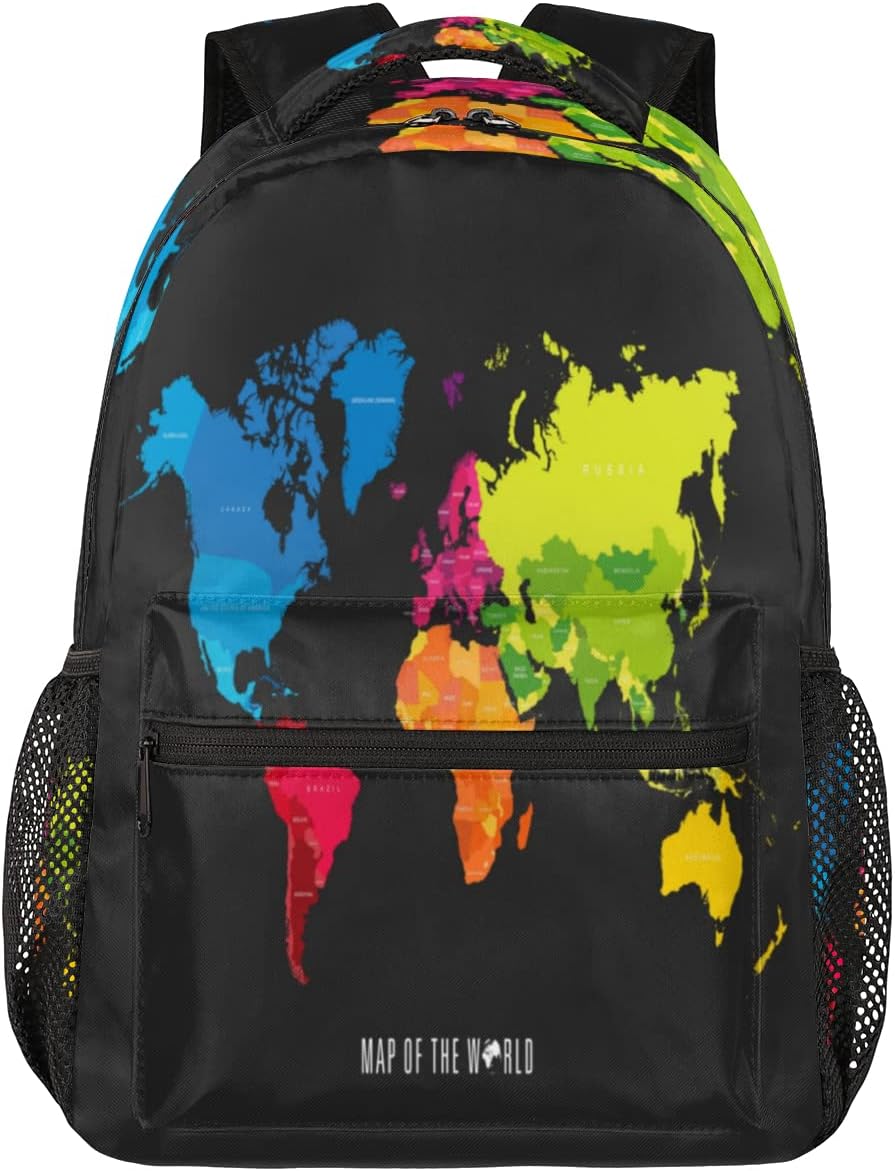 Mochila de mapa del mundo, mochilas de color negro bolso de hombro casual viaje portátil Daypack Bolsas, Mapamundi, Mochilas Daypack