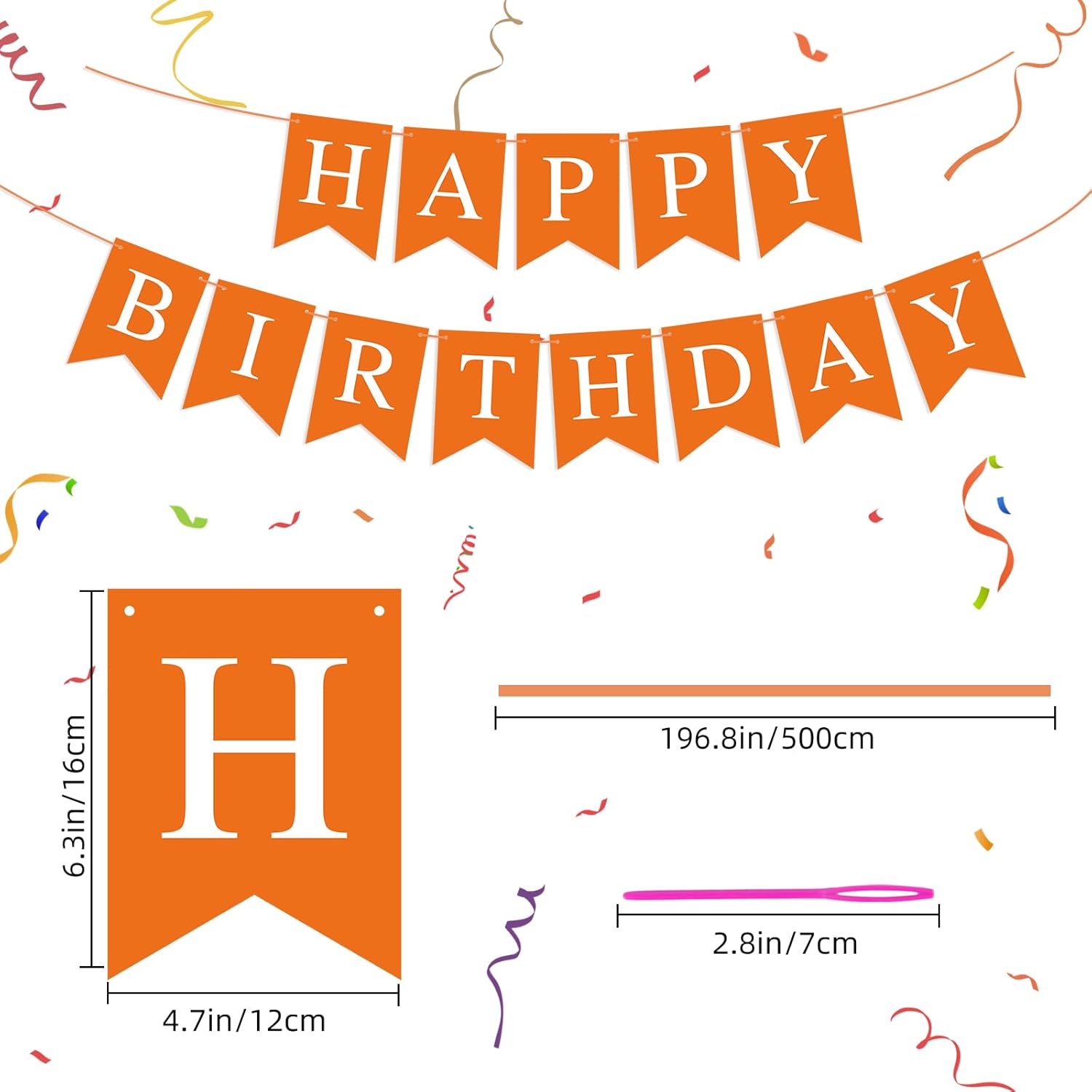 Cartel de cumpleaños naranja con texto en inglés “Happy Birthday” para niños, niñas, mujeres, cumpleaños, decoración de fiesta de té, banderines,