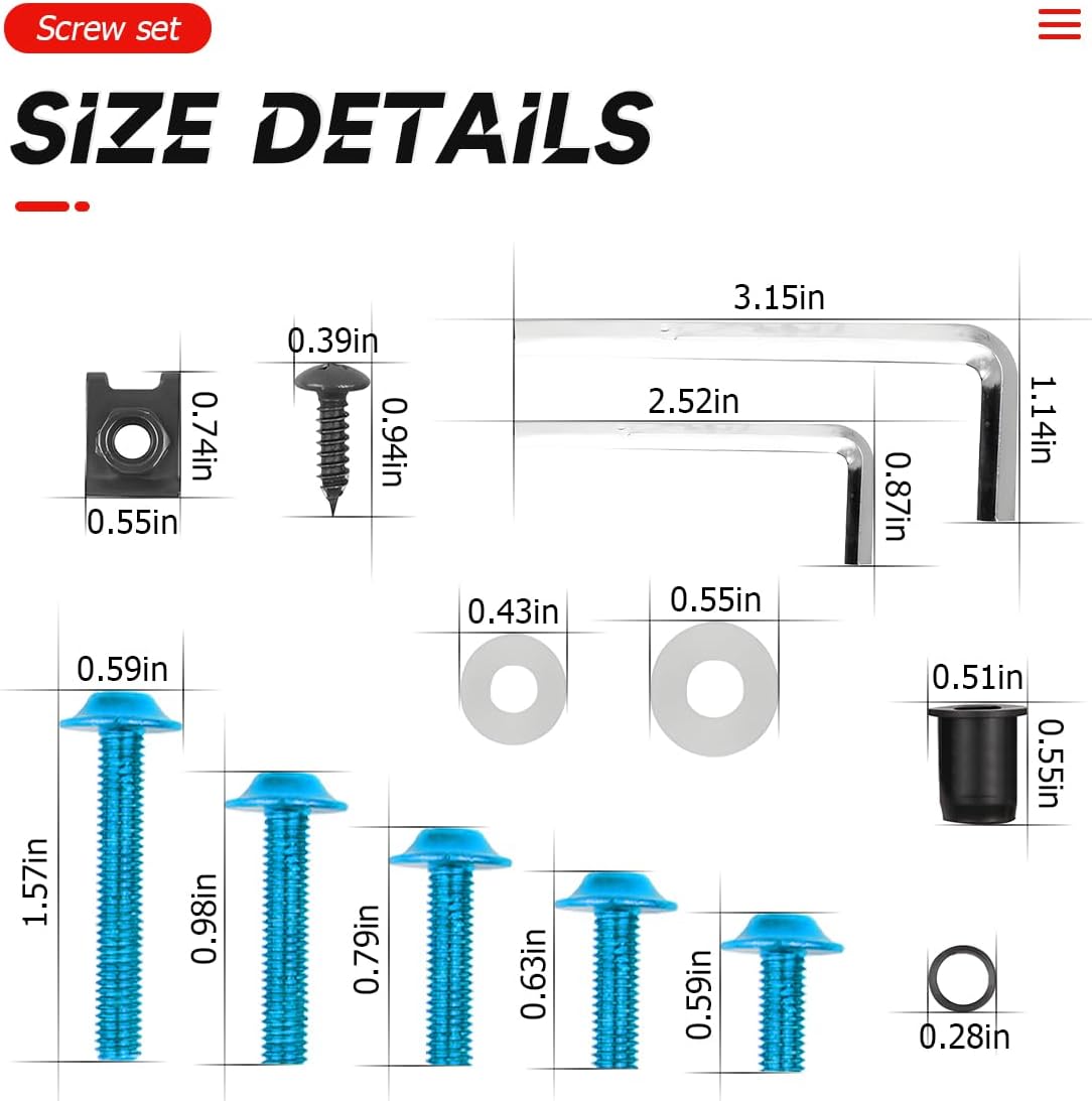 BELOMI Kit de pernos de carenado de motocicleta, 177 tornillos para parabrisas de motocicleta M5 M6, tornillos de aluminio para carenado, kit de