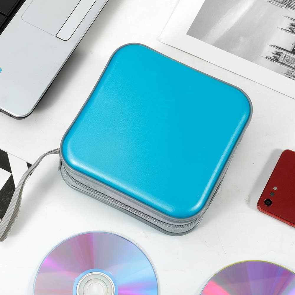 Funda para CD, CDDVD, 40 capacidades, funda protectora para CD y VCD, organizador de almacenamiento, folleto, cartera para el hogar y el auto (azul