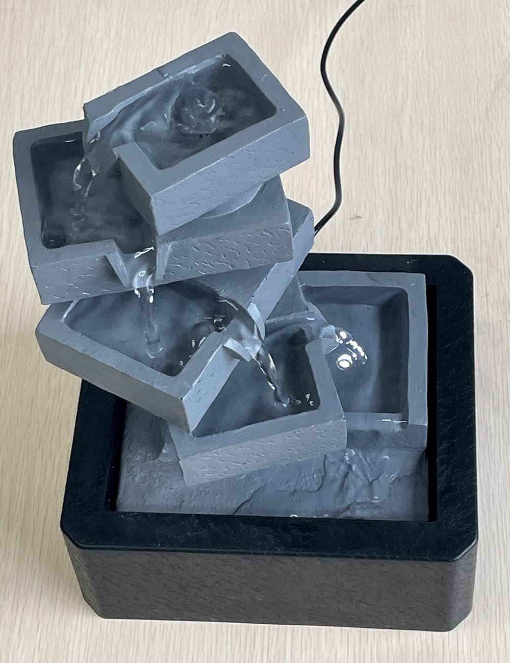 SEINHIJO Fuente de agua de mesa para interiores, Fengshui, cascada, centro de mesa, decoración moderna, escultura, regalos, luces LED de 11 pulgadas