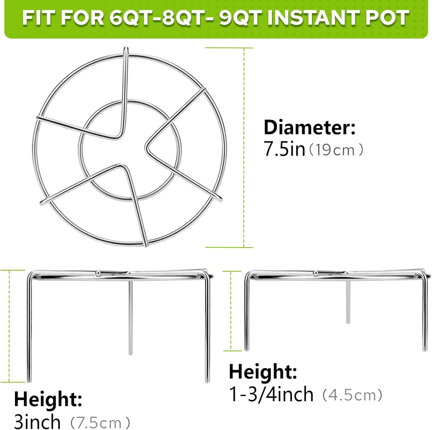 HULISEN Estante de vapor para ollas, salvamanteles de 3 y 1-34 pulgadas de alto para olla instantánea de 6 cuartos y 8 cuartos de galón, estante de
