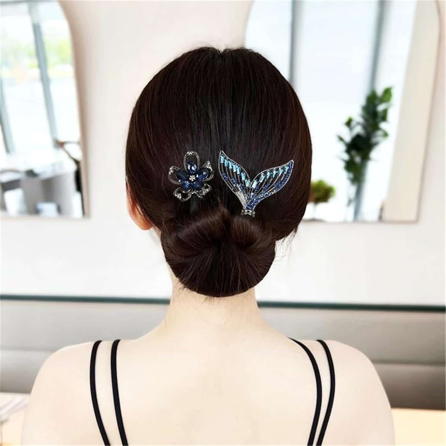 Pinza para el pelo con flores de diamantes de imitación, pinza para el cabello con flores de imitación de cola de ballena, rizador de pelo perezoso