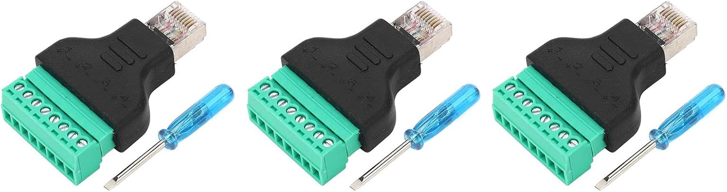RJ45 Breakout, conector adaptador de terminal de tornillo RJ45, paquete de 3 conectores RJ45 hembra a conector de terminal de tornillo de 8 pines