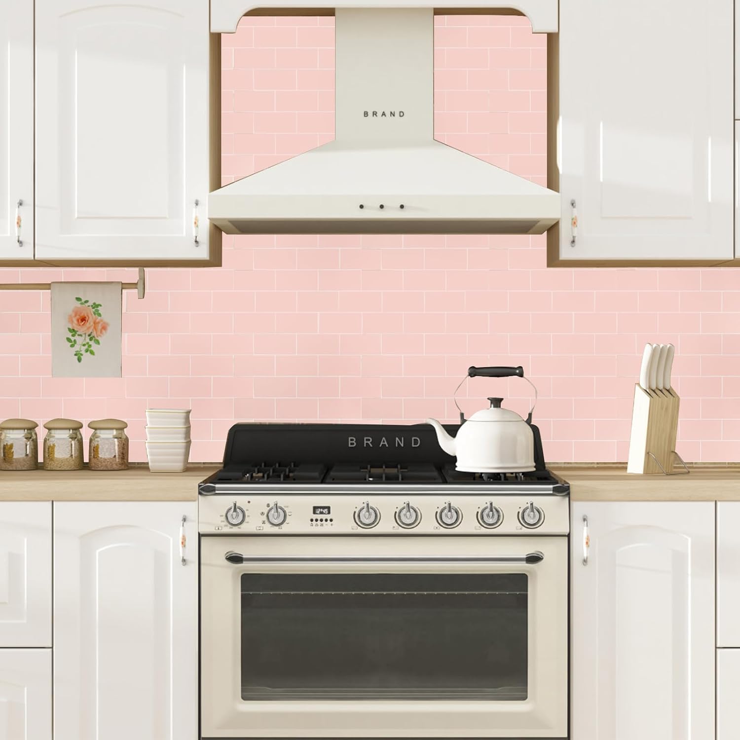 10 hojas de azulejos en muro con adhesivo enmarcado en azulejos de pared para cocina, baño, chimenea, caravanas y más (11.9 x 12.2 pulgadas, rosa
