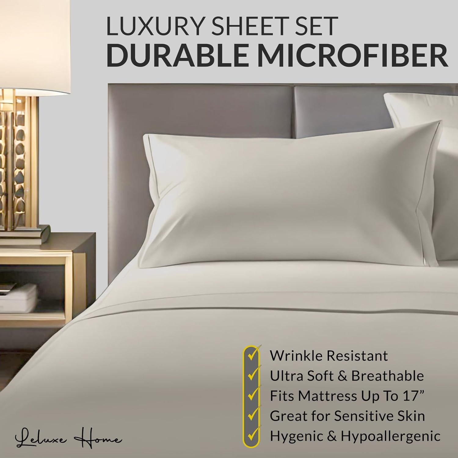 Leluxe Home Juego de 4 sábanas tamaño King de 4 a 100 % microfibra, extra suaves y sin arrugas, juego de 4 sábanas para cama tamaño King con