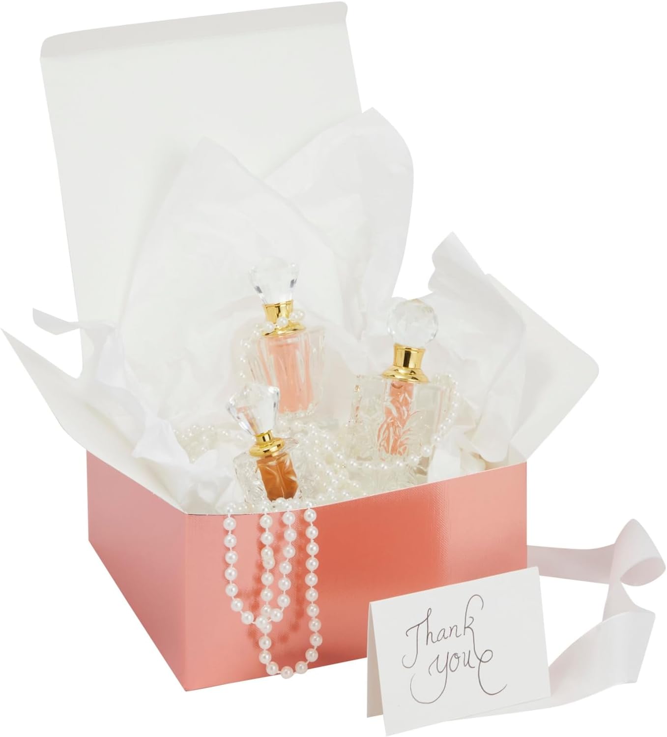 Stockroom Plus Paquete de 10 cajas de regalo de oro rosa con tapas, cinta y tarjetas de felicitación blancas en blanco para regalos, recuerdos (8 x