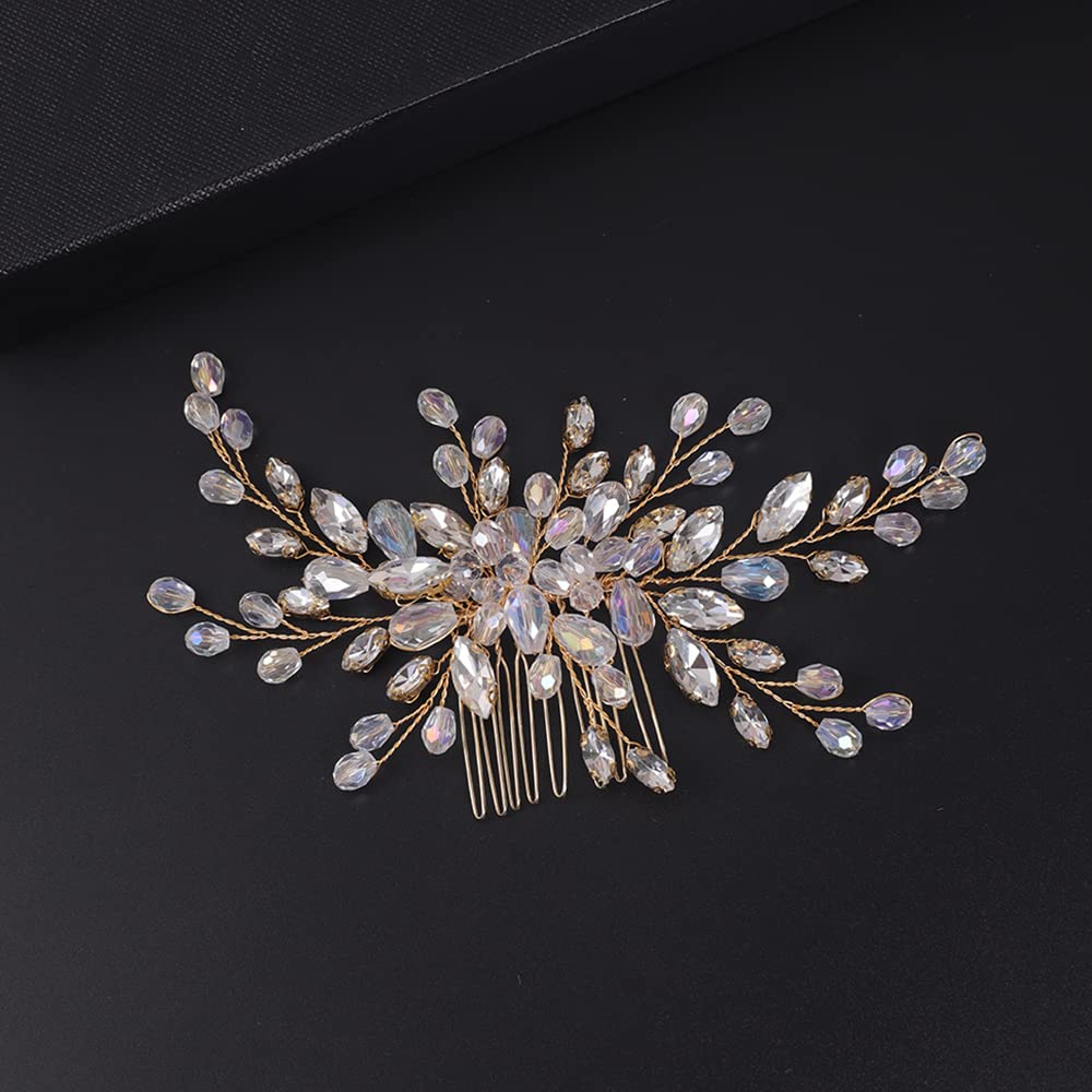 BERYUAN Peine de pelo con cuentas para novia, piezas de pelo de novia, accesorio de pelo de boda de cristal para mujeres y niñas, joyería linda