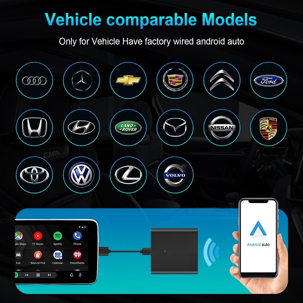 EZoneTronics OEM-Fábrica-Android-Adaptador Inalámbrico Automático,Modelos de Coche Automáticos Android con Cable Plug and Play Dos Pasos para