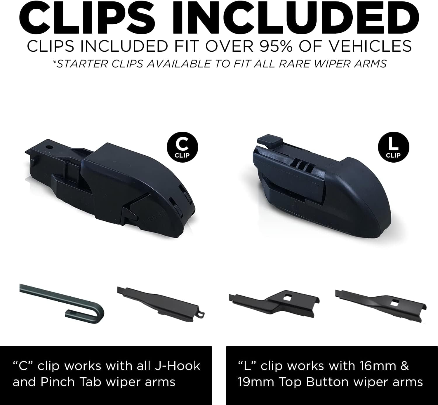 Clix Wipers – Limpiaparabrisas automotriz de fibra de carbono, diseño cibernético – Limpiaparabrisas de repuesto universal con clip – Para todo tipo