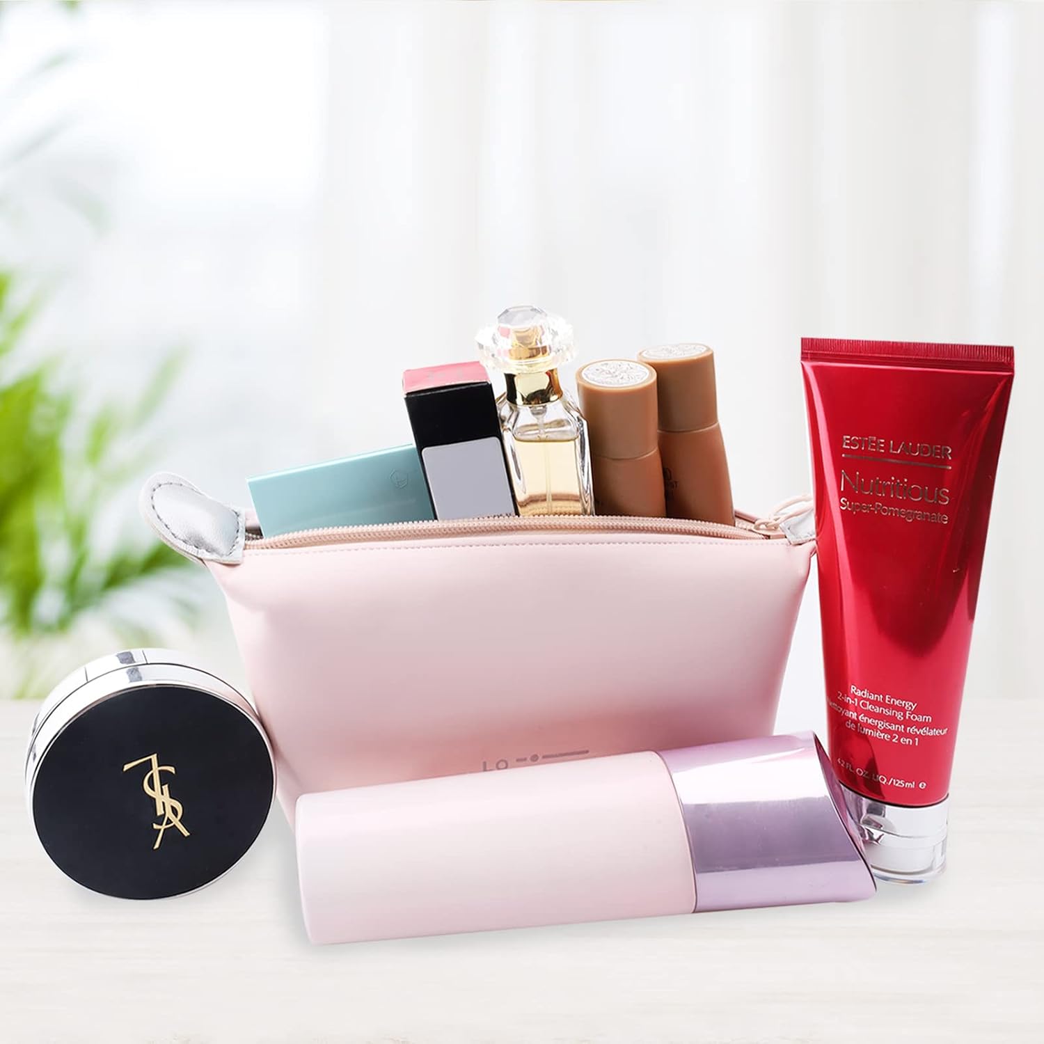 Bolsa organizadora de maquillaje de viaje, pequeña bolsa de cosméticos para bolso, bolsas de cosméticos de piel sintética para mujeres, bolsa de