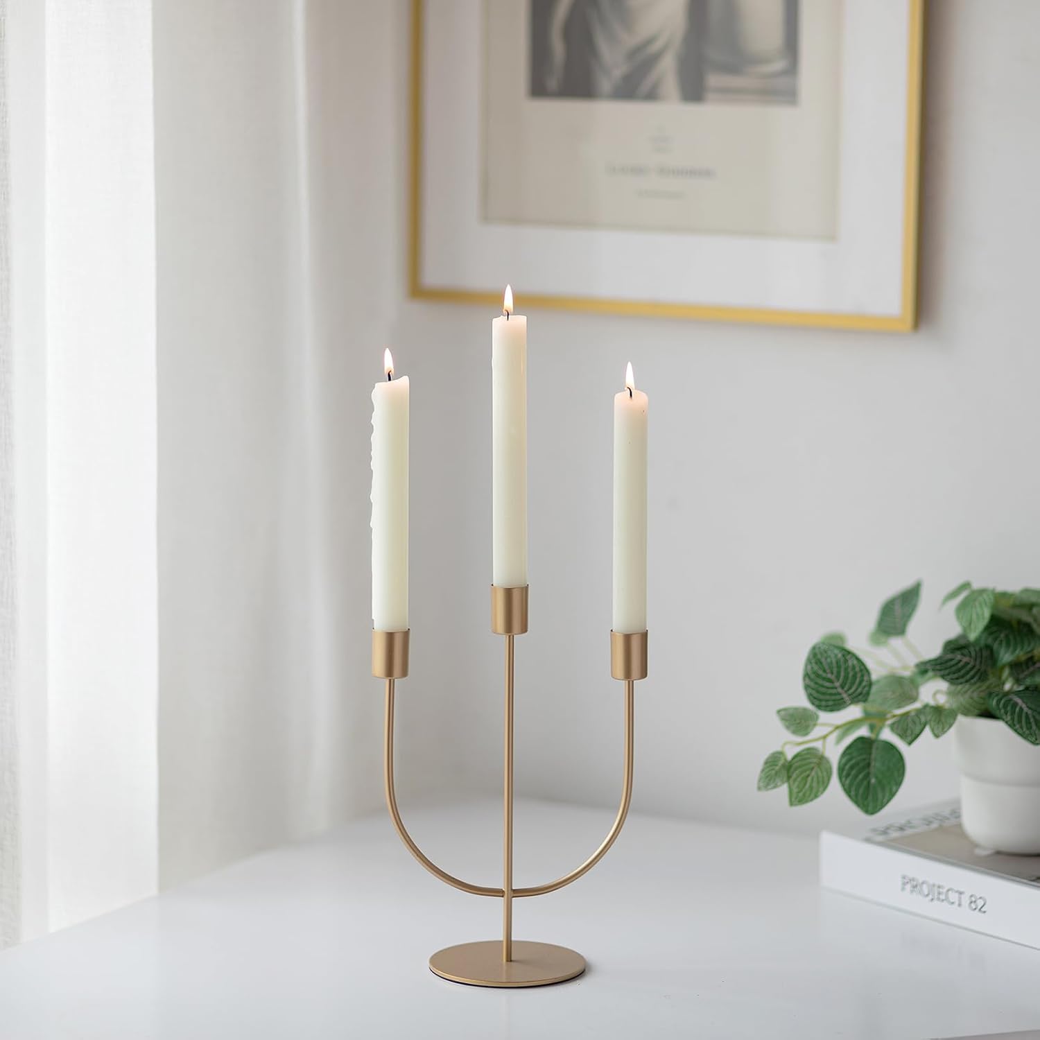 Sziqiqi Candelabros dorados  Candelabros de centro de mesa para mesas, portavelas cónico de 3 vástagos, candelabros de metal para Navidad, boda,