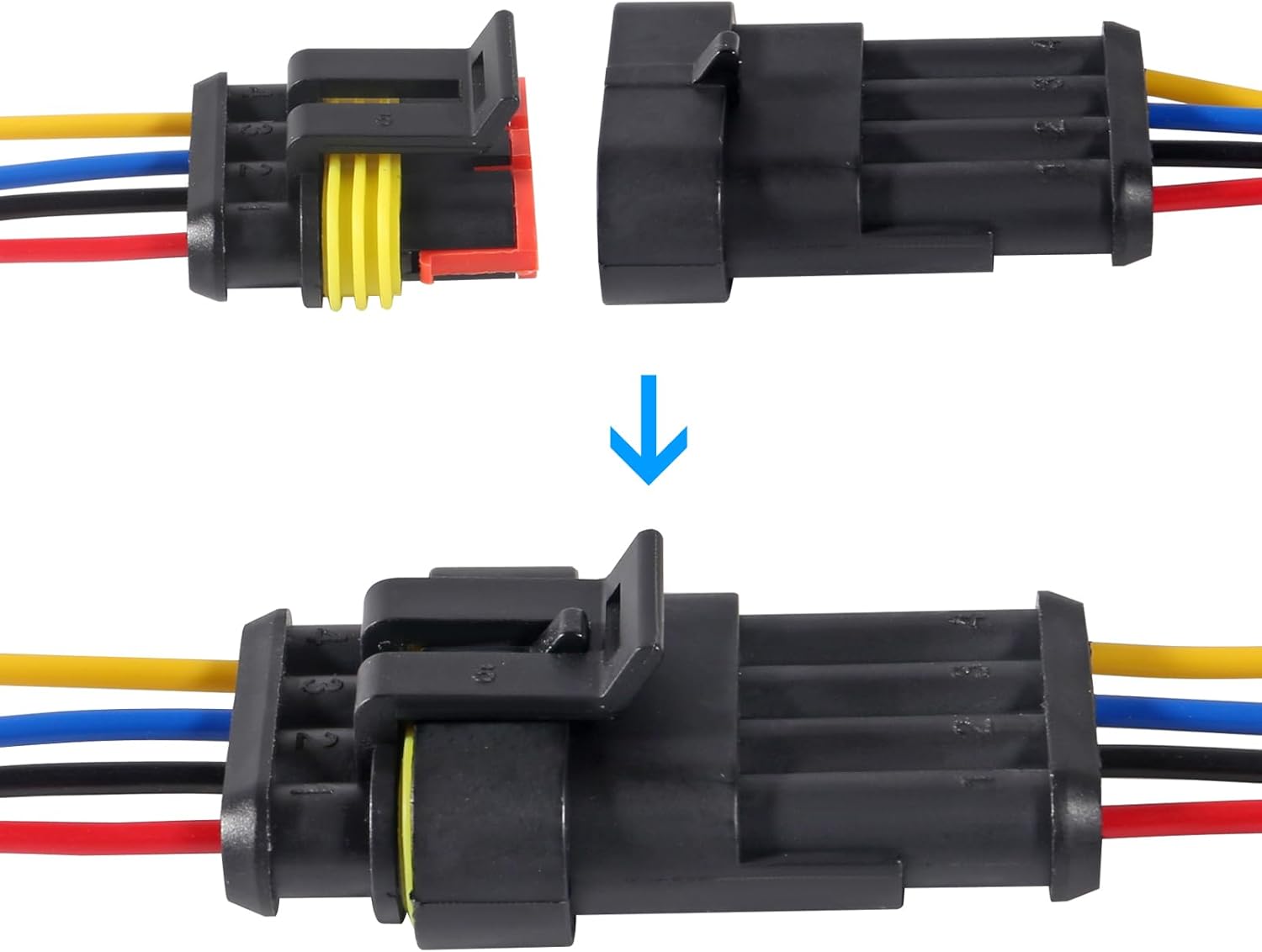 AITRIP Paquete de 10 conectores eléctricos impermeables de 16 AWG para automóvil, enchufe de 4 pines, conectores de cable eléctrico para automóvil,