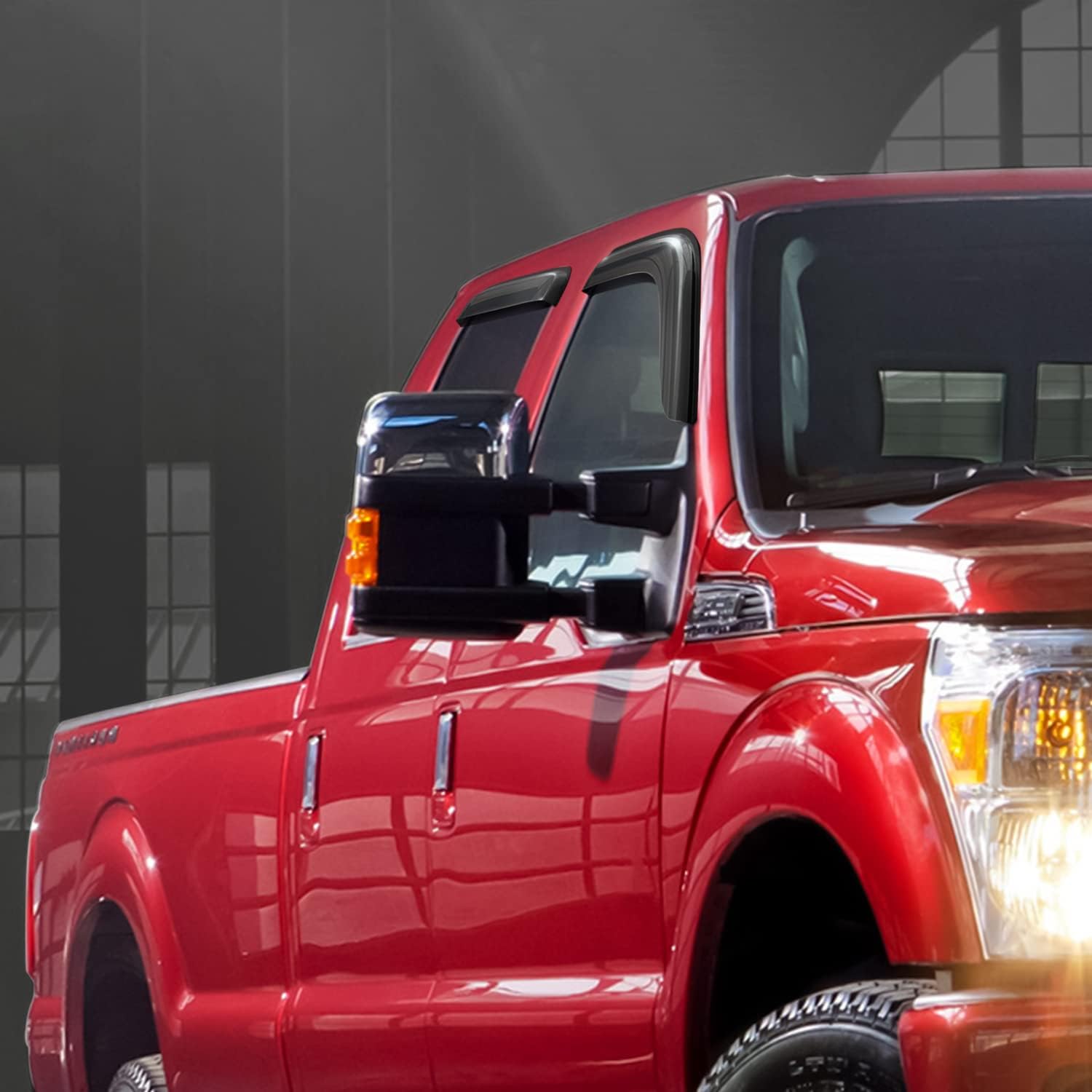 Voron Glass Protectores de lluvia extra duraderos con cinta adhesiva para camiones Ford F250 a F550 Super Duty 1999-2016 SuperCrew, deflectores de