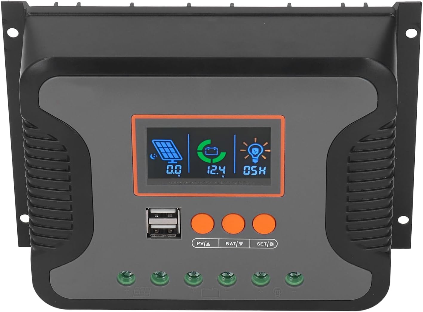PWM Controlador de carga solar, 60A 12V 24V 36V 48V 2 Puerto USB Pantalla LCD ajustable AGM Gel Inundado Batería de Litio.