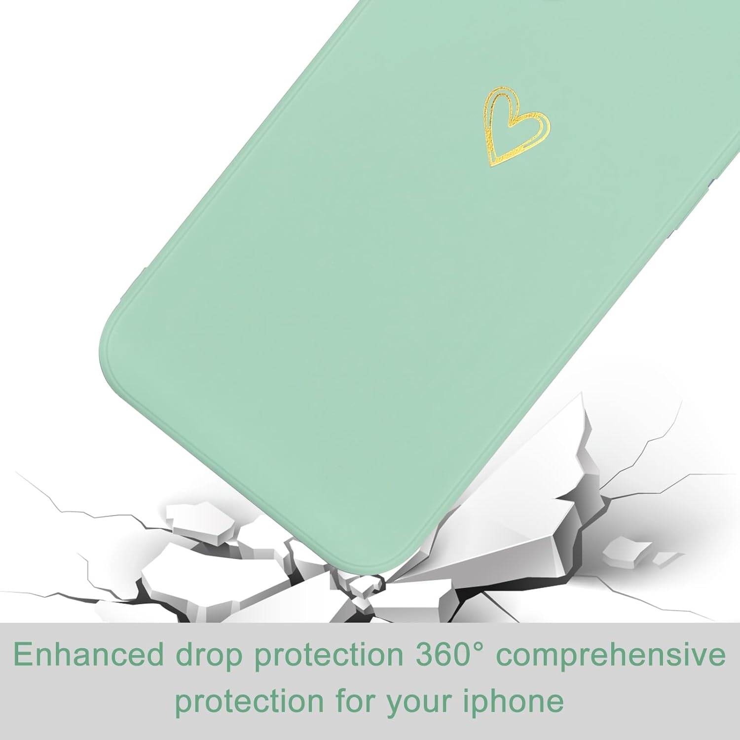 Funda para iPhone 13, bonita funda delgada a prueba de golpes con soporte de carga inalámbrica y protección, verde menta
