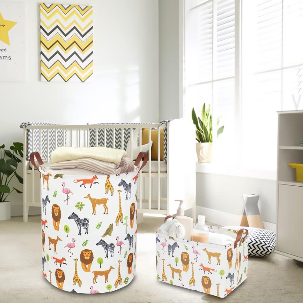 Cesta de lavandería para niños, canasta de almacenamiento de juguetes con asas para niños y niñas, decoración de habitación de safari, canasta de