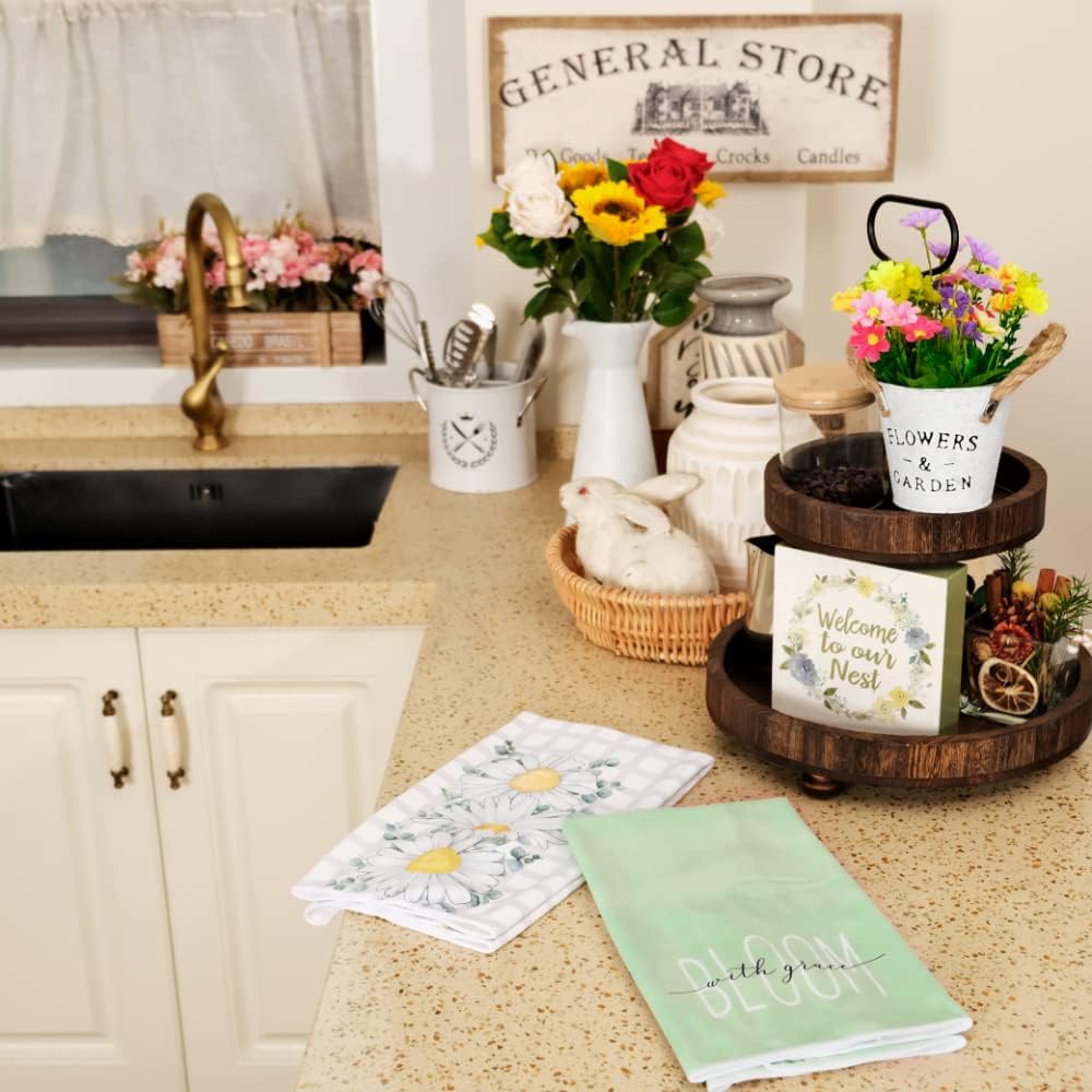 Toallas de cocina de primavera para decoración del hogar, paños de cocina a cuadros de búfalo de 18 x 26 pulgadas, ultra absorbentes, paño de secado