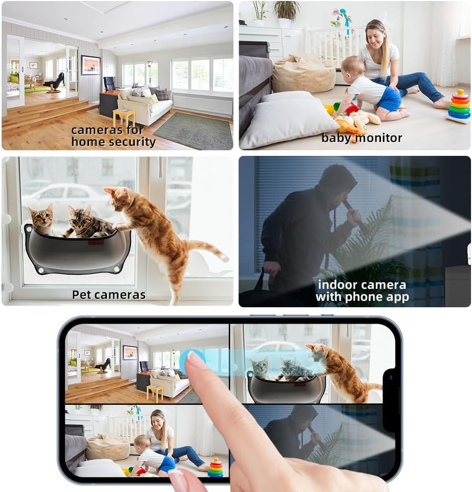 Sinliton Cámara de seguridad interior para el hogar, cámaras WiFi con aplicación de teléfono, monitor de bebé, cámaras de perro y gato, cámaras de