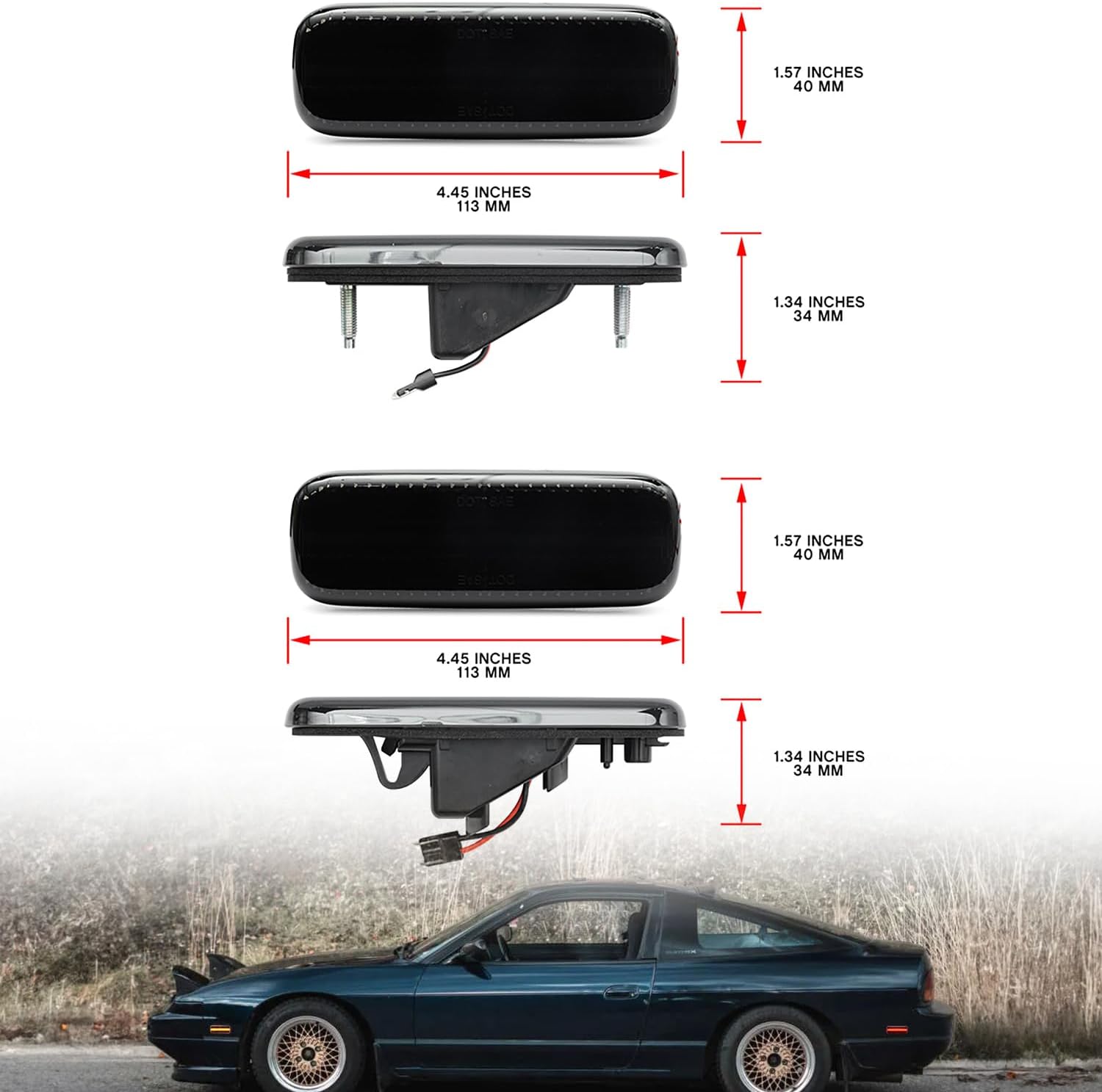 Luces LED de posición laterales de repuesto para Ni’ssan 240SX S13 1989-1994 ámbar delanteras y traseras rojas luces de señal laterales rojas lente