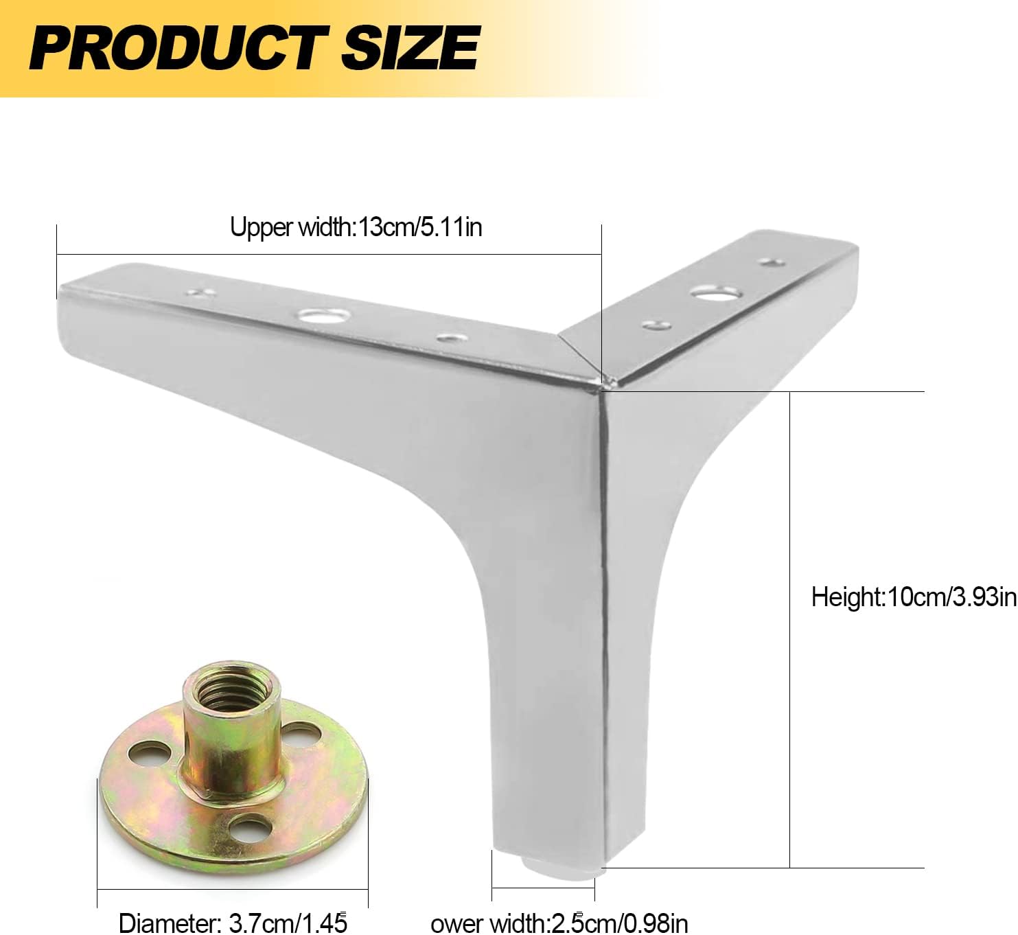 Patas modernas de metal para muebles de 4 pulgadas, juego de 4 patas de repuesto para armario, sofá, cama, silla, mesa, otomana, piezas de repuesto